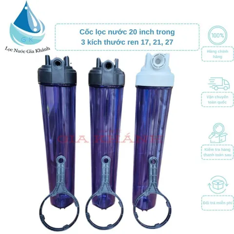 Cốc lọc thô 20 inch trong không kèm lõi lọc