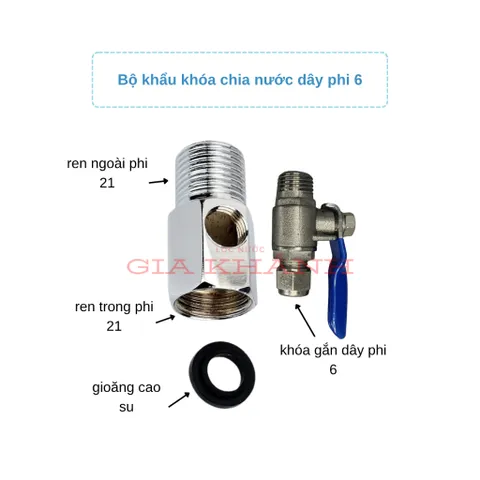 Bộ khẩu khóa chia nước máy lọc, van chia nước phi 6, phi 10 ren 21