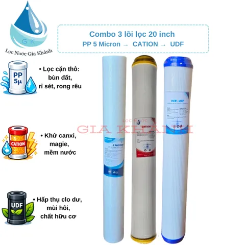 Combo 3 lõi lọc nước sinh hoạt 20 inch