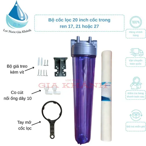 Bộ cốc lọc 20 inch trong kèm lõi giá treo.