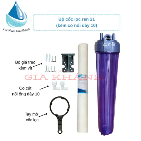 Bộ cốc lọc 20 inch trong kèm lõi giá treo.