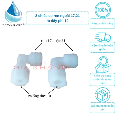 2 chiếc co ren ngoài 17,21 ra ống phi 10