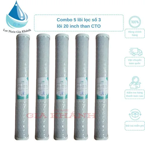 Combo 5 lõi lọc CTO 20 inch, lõi than lưới CTO 20 inch