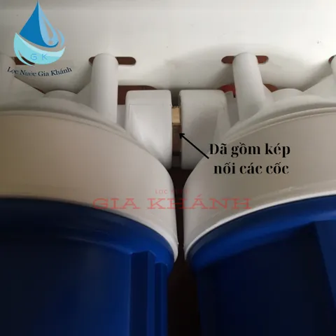 Bộ lọc thô 3 cấp lọc 20 inch ren phi 27 cốc màu xanh kèm lõi lọc