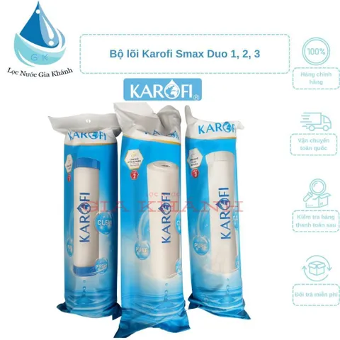 Bộ 3 Lõi Lọc Nước Karofi Smax Duo 1-2-3 Chính Hãng – Lõi PP 5 Micron, Lõi OCB Than Hoạt Tính, Lõi PP 1 Micron