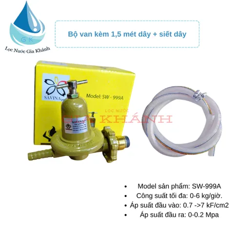Combo van gas công nghiệp kèm 1,5 mét dây gas + siết dây