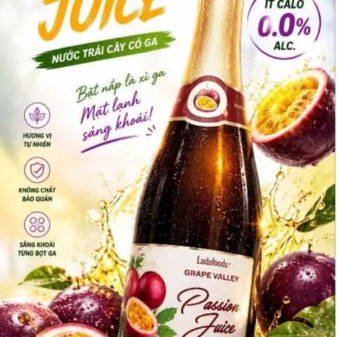 Nước Trái Cây Có Ga Ladofoods - Nước  Chanh Dây Có Ga Grape Valley 750mil