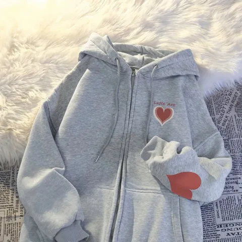 Áo Hoodie Zip Nữ , Áo Khoác Nỉ Có Mũ In Trái Tim Đỏ Chất Liệu Nỉ Cotton mềm mịn Siêu Xinh CỰC HOT 2024