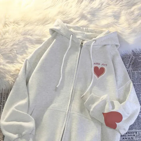 Áo Hoodie Zip Nữ , Áo Khoác Nỉ Có Mũ In Trái Tim Đỏ Chất Liệu Nỉ Cotton mềm mịn Siêu Xinh CỰC HOT 2024