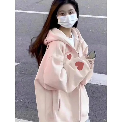 Áo Hoodie Zip Nữ , Áo Khoác Nỉ Có Mũ In Trái Tim Đỏ Chất Liệu Nỉ Cotton mềm mịn Siêu Xinh CỰC HOT 2024