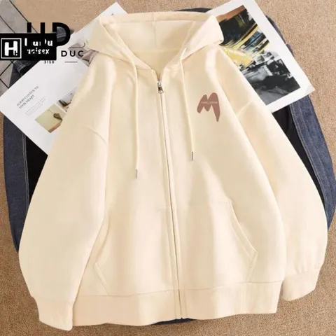 Áo Hoodie Zip, Áo Khoác Nam Nữ  Mã chữ M Chất Nỉ Bông cotton Form Rộng Mũ 2 Lớp 17-60kg