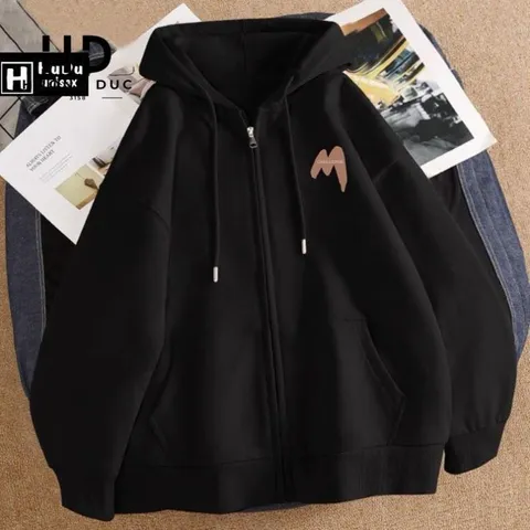 Áo Hoodie Zip, Áo Khoác Nam Nữ  Mã chữ M Chất Nỉ Bông cotton Form Rộng Mũ 2 Lớp 17-60kg