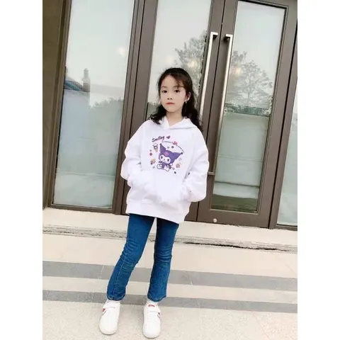 Áo hoodie Tay Dài nỉ cooton In Hình Smiling kuromi cho Mẹ và Bé 10-60kg