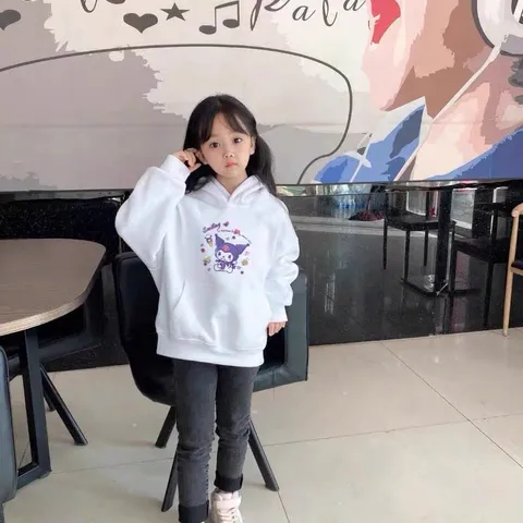 Áo hoodie Tay Dài nỉ cooton In Hình Smiling kuromi cho Mẹ và Bé 10-60kg