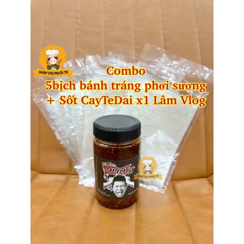 Combo 5bịch bánh tráng phơi sương chấm sốt Cay Vừa X1 - Siêu Cay X2 CayTeDai Lâm Vlog 450gr
