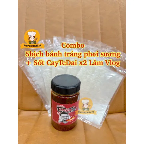 Combo 5bịch bánh tráng phơi sương chấm sốt Cay Vừa X1 - Siêu Cay X2 CayTeDai Lâm Vlog 450gr