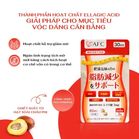 [ CHÍNH NGẠCH ] AFC Ellagic Acid 60 Viên Nhật Bản – Giảm Cân AFC, Hỗ Trợ Giảm Mỡ Nội Tạng & Mỡ Bụng