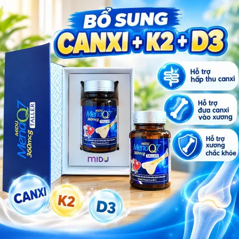 Midu MenaQ7 360mcg Hộp 90 Viên Canxi D3K2 Hỗ Trợ Xương Trẻ Em, Canxi Sữa TruCal, Vitamin K2 MenaQ7