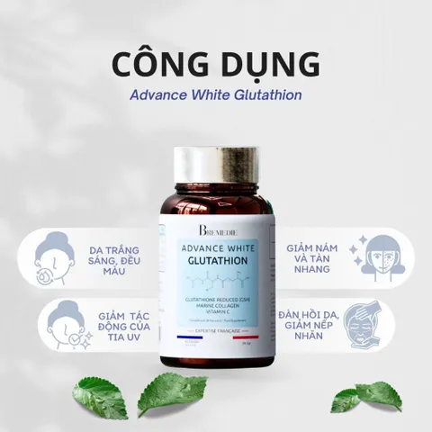 [CHÍNH NGẠCH] ADVANCE WHITE GLUTATHION Pháp – Viên Uống Hỗ Trợ Trắng Sáng Da, Glutathion Collagen Vitamin C, Hộp 60 Viên