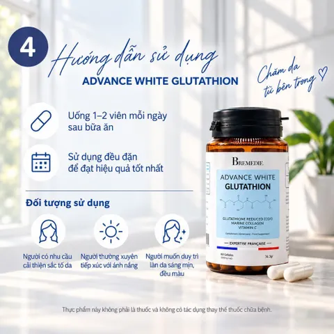 [CHÍNH NGẠCH] ADVANCE WHITE GLUTATHION Pháp – Viên Uống Hỗ Trợ Trắng Sáng Da, Glutathion Collagen Vitamin C, Hộp 60 Viên