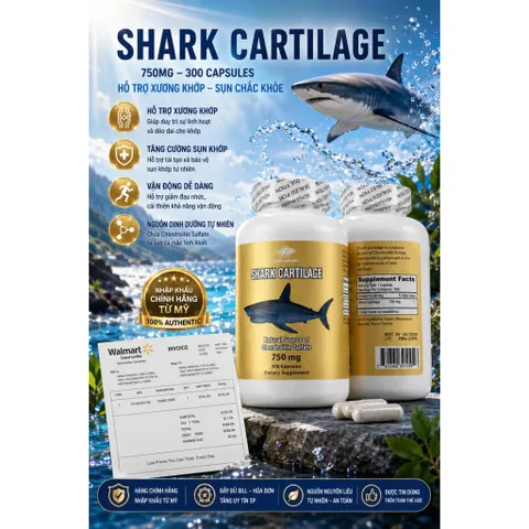 [HÀNG MỸ] Viên Uống Sụn Vi Cá Mập Shark Cartilage 750mg Hỗ Trợ Xương Khớp (Lọ 300 Viên)