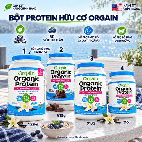 BỘT ĐẠM THỰC VẬT ORGAIN 50 SIÊU THỰC PHẨM MỸ (510G - 918G - 1.22KG) – 21G