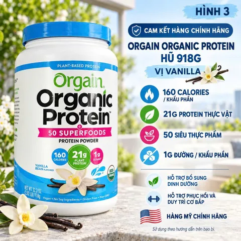 BỘT ĐẠM THỰC VẬT ORGAIN 50 SIÊU THỰC PHẨM MỸ (510G - 918G - 1.22KG) – 21G