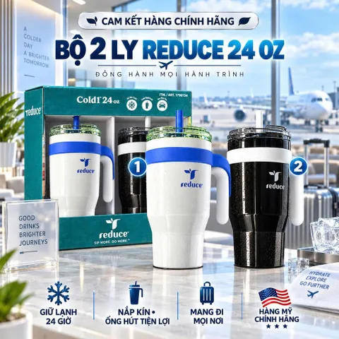 [HÀNG MỸ NGUYÊN HỘP] Bộ 2 Bình Giữ Lạnh Reduce Cold1 24oz 710ml Quai Cầm Kèm Ống Hút Giữ Lạnh 24 Tiếng