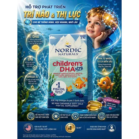[HÀNG MỸ] Viên Nhai Dầu Cá Đậm Đặc Cho Trẻ Em Nordic Naturals Children's DHA Xtra (Hộp 90 Viên)