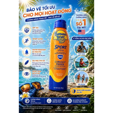[HÀNG MỸ] Chai Xịt Chống Nắng Bảo Vệ Da Banana Boat Sport Ultra SPF 100 Tuýp Xịt 170g