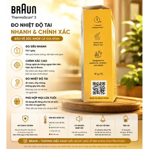 Nhiệt Kế Đo Tai Hồng Ngoại Braun ThermoScan 3 – Chính Xác Cao, Siêu Nhanh Trong 1 Giây