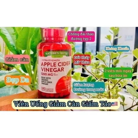 CAM KẾT CHÍNH HÃNG Viên Giấm Táo Nature's Truth Apple Cider Vinegar 1200mg - 180 Viên của Mỹ