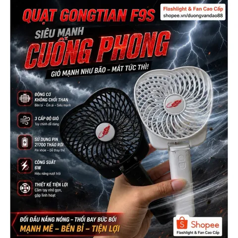 Quạt Gongtian F9S , siêu mạnh giông bão , động cơ không chổi than , sử dụng pin 21700 tháo rời đi kèm , quạt gập 180 độ 863881