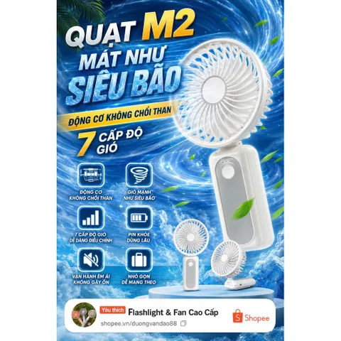 Quạt M2 , Mạnh kinh khiếp , động cơ phản lực không chổi than, có dây đeo và gập để bàn , dung lượng pin 4000mah .