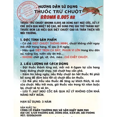 100 Gói Diệt Chuột Sinh Học Broma Trộn sẵn 50g- Kiểm soát chuột trong nhà ngoài đồng ruộng