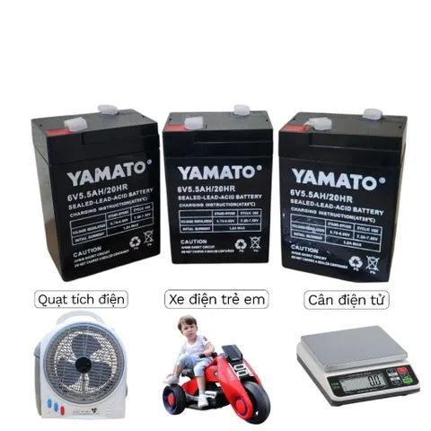 Ắc quy xe điện trẻ em 6V5.5Ah YAMATO Nhật Bản, Pin cho cân điện tử, quạt tích điện, an toàn bền bỉ