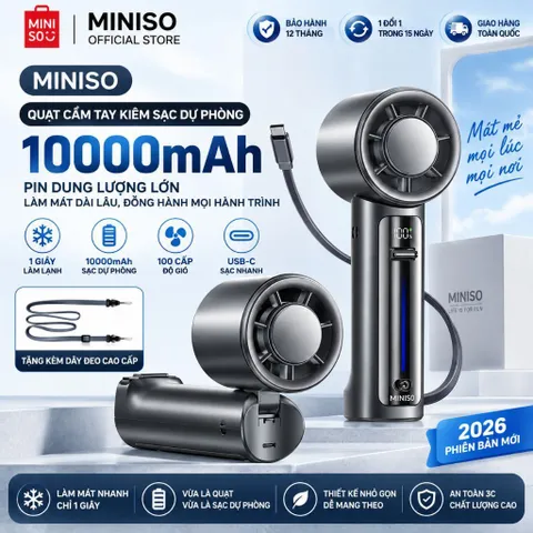 [CHÍNH HÃNG]Quạt Cầm Tay MINISO F1 100 Cấp Gió, Pin 10000mAh, Làm Lạnh TEC, Kiêm Sạc Dự Phòng, Dây Sạc Type-C Tích Hợp