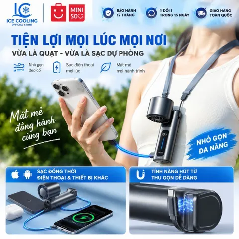 [CHÍNH HÃNG]Quạt Cầm Tay MINISO F1 100 Cấp Gió, Pin 10000mAh, Làm Lạnh TEC, Kiêm Sạc Dự Phòng, Dây Sạc Type-C Tích Hợp