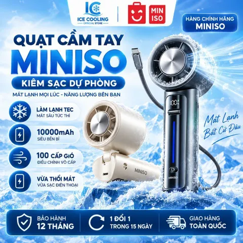[CHÍNH HÃNG]Quạt Cầm Tay MINISO F1 100 Cấp Gió, Pin 10000mAh, Làm Lạnh TEC, Kiêm Sạc Dự Phòng, Dây Sạc Type-C Tích Hợp