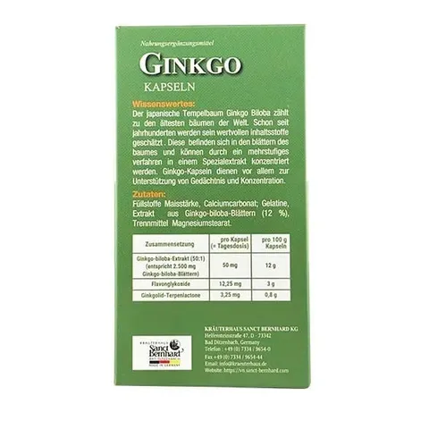 Viên uống bổ não, tăng tuần hoàn não Ginkgo Kapseln Sanct Bernhard Đức (60 Viên)
