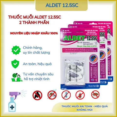 Chế phẩm Aldet 12.5SC gồm 2 thành phần gói 5ml diệt cuốn chiếu, gián, bọ, muỗi