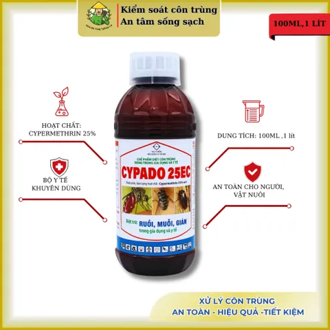 Cypado 25ec - Chế phẩm xử lý côn trùng ruồi, muỗi, kiến, gián... với 25% cypermethrin - 100ml, 1 lít