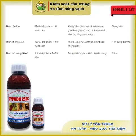 Cypado 25ec - Chế phẩm xử lý côn trùng ruồi, muỗi, kiến, gián... với 25% cypermethrin - 100ml, 1 lít