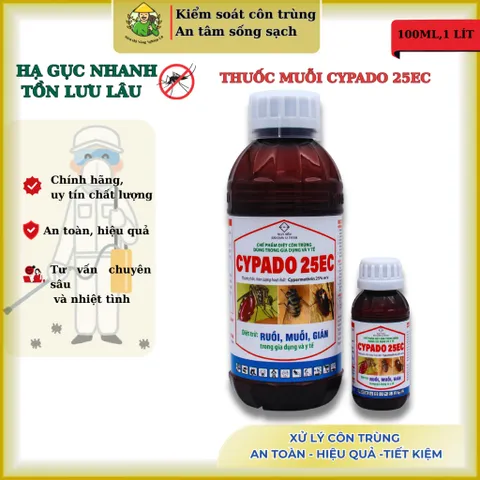 Cypado 25ec - Chế phẩm xử lý côn trùng ruồi, muỗi, kiến, gián... với 25% cypermethrin - 100ml, 1 lít