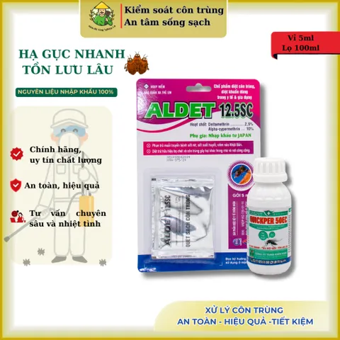 Combo xử lý côn trùng: vỉ Aldet 5ml và lọ Quickper 50ec 100ml, xử lý bọ chét, mạt gà, muỗi,..tồn lưu