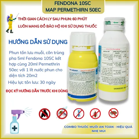 Combo sản phẩm diệt muỗi, côn trùng Fendona 10sc 50ml và Map Permethrin 50ec 100ml
