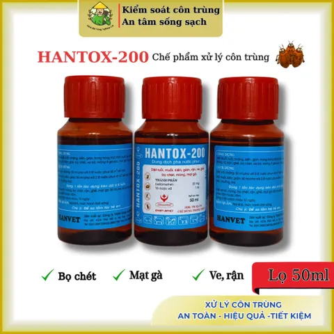 [Combo 50 lọ] Hantox-200 lọ 50ml – Xử lý bọ chét, mòng gà, mạt gà, ve rận chó mèo & gia cầm