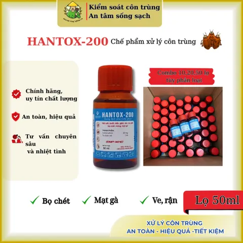 [Combo 50 lọ] Hantox-200 lọ 50ml – Xử lý bọ chét, mòng gà, mạt gà, ve rận chó mèo & gia cầm