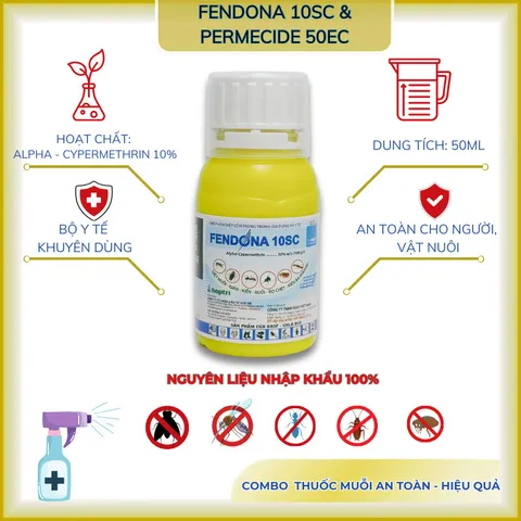 [Combo cải tiến] Fendona 10SC 50ml và Permecide 50EC 100ml diệt côn trùng, ruồi, muỗi,... tặng 2 bd
