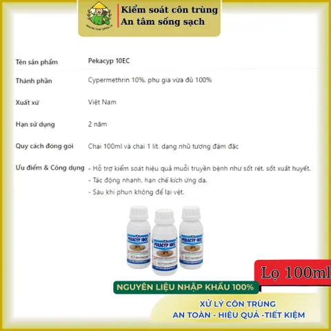 [10 lọ] Pekacyp 10ec chai dung tích 100ml, kiểm soát muỗi và côn trùng, cypermethrin 10%- nhẹ mùi